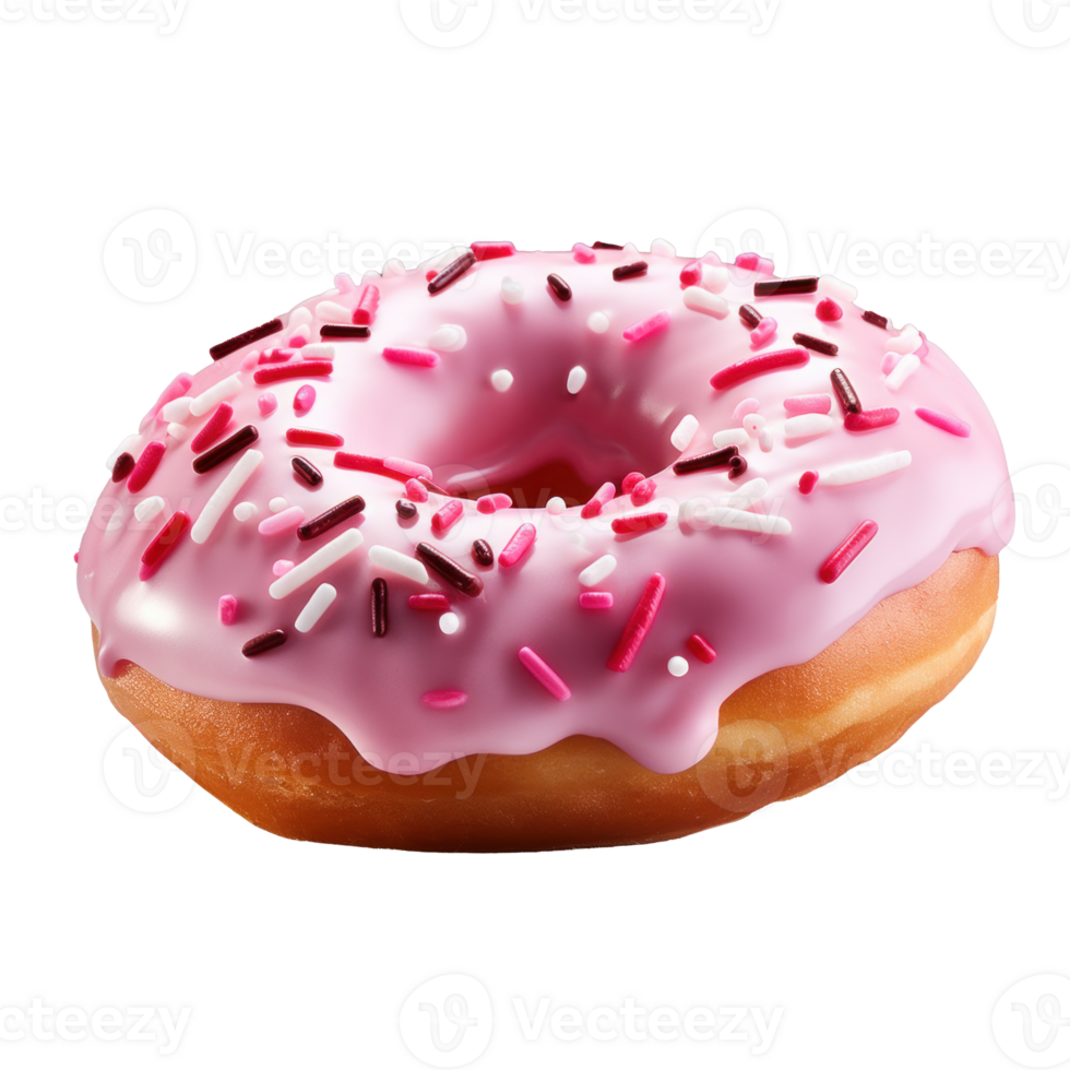 a donut decorated with pink icing with sprinkles, isolated 33311600 PNG