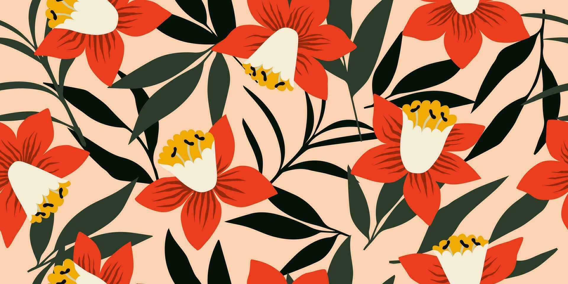 mano dibujado flores, sin costura patrones con floral para tela, textiles, ropa, envase papel, cubrir, bandera, interior decoración, resumen antecedentes. vector