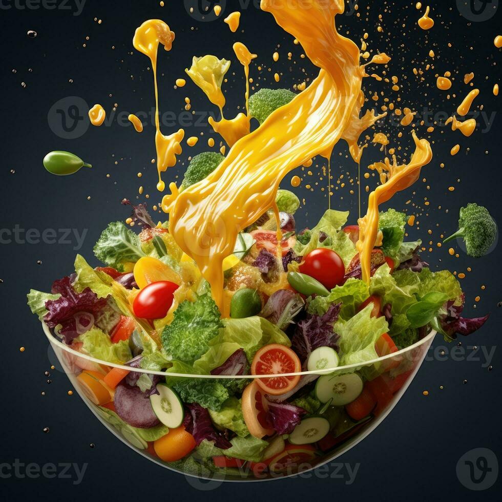 Fresh vegetable and fruit salad in the bowl. Generative AI photo