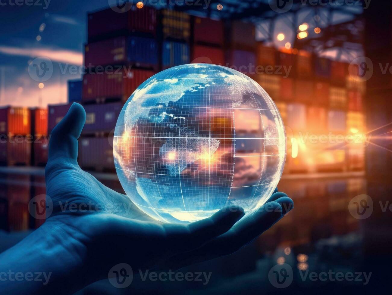 The business and technology future of logistics, global commerce in the future, supply chain logistics technology. Generative AI photo