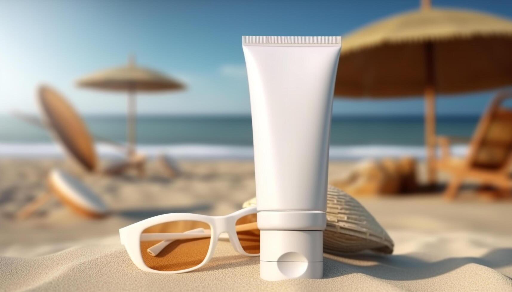 Sunbathing on the beach with suntan lotion and moisturizer applied generated by AI photo