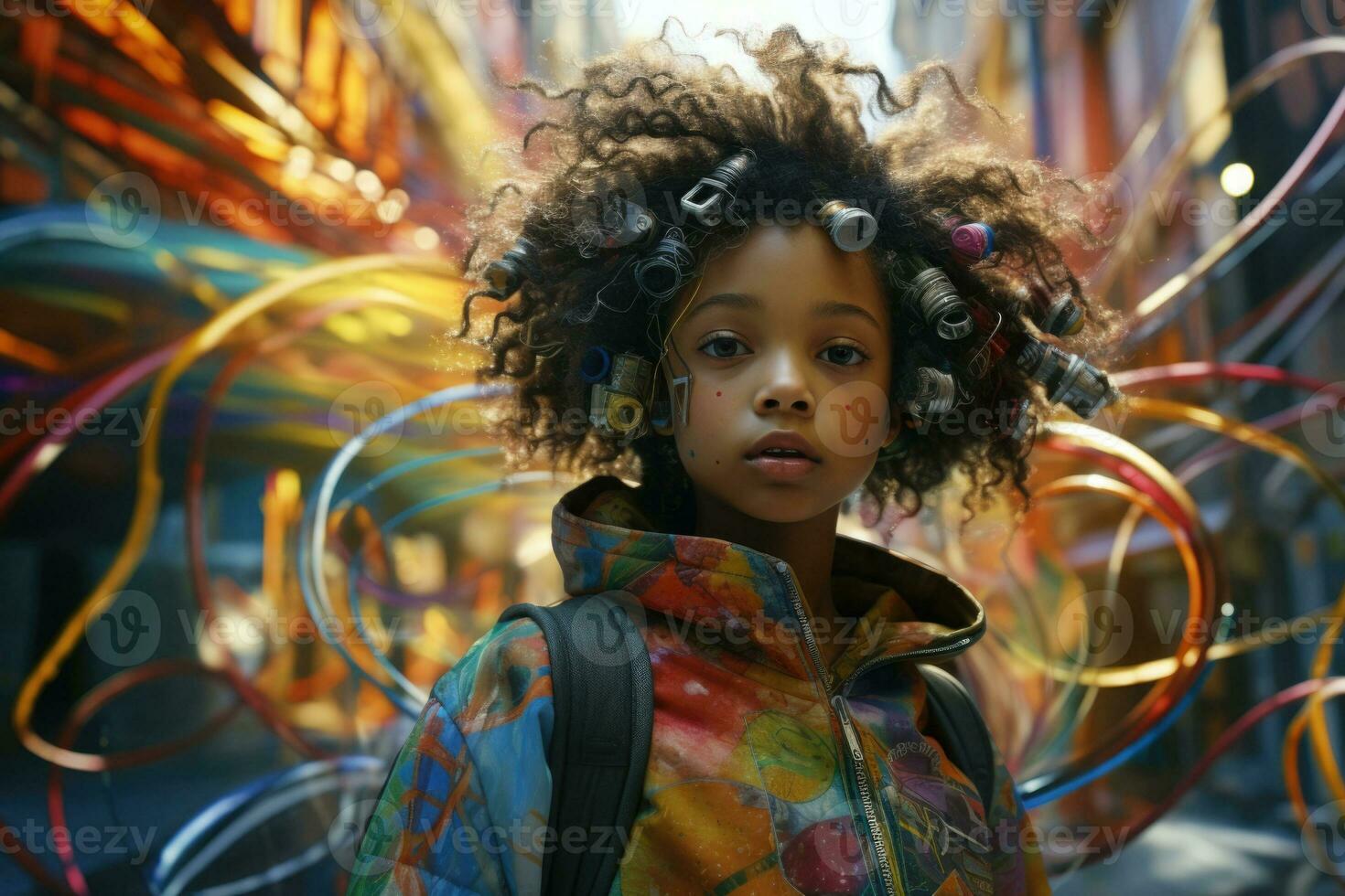 Portrait of african american girl on bright background. Generative AI photo