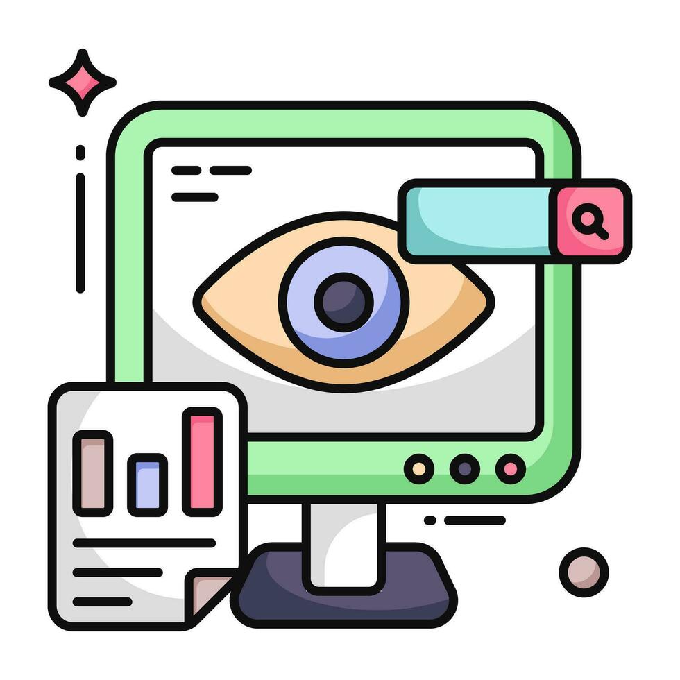 Eye inside monitor, icon of online monitoring vector