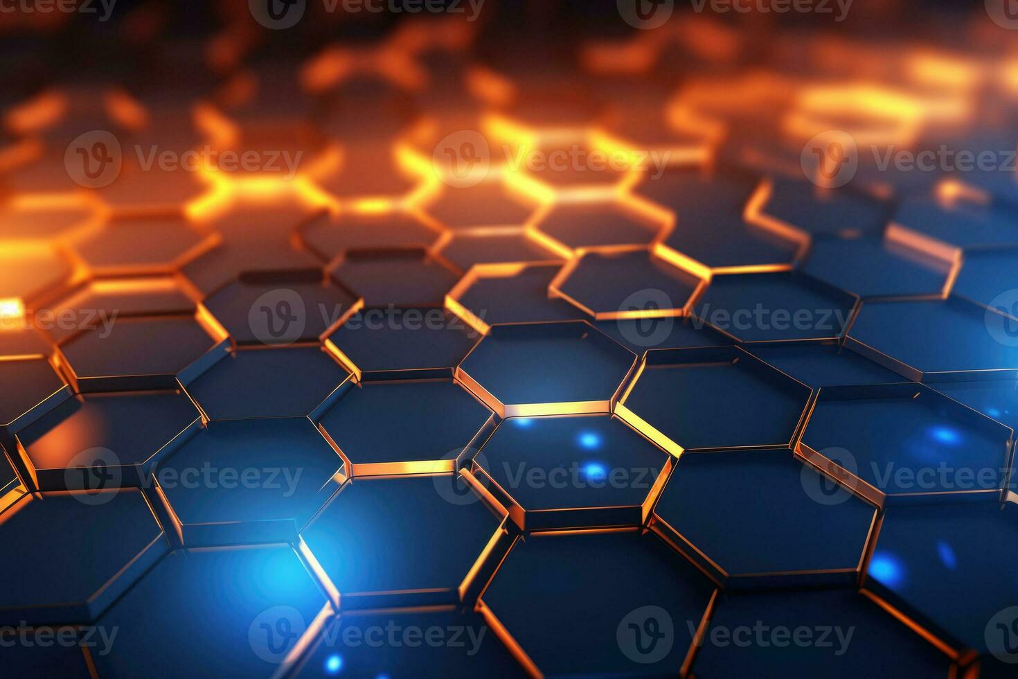 Abstract background with glowing hexagons. Generative AI photo