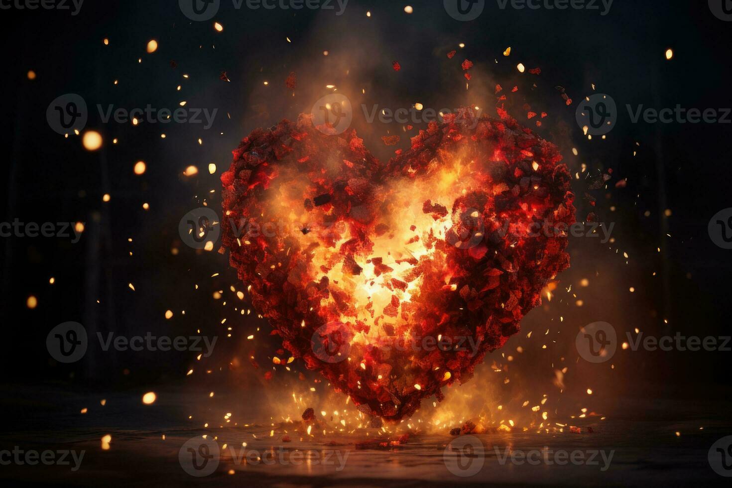 Flaming heart on an abstract background. Generative AI photo