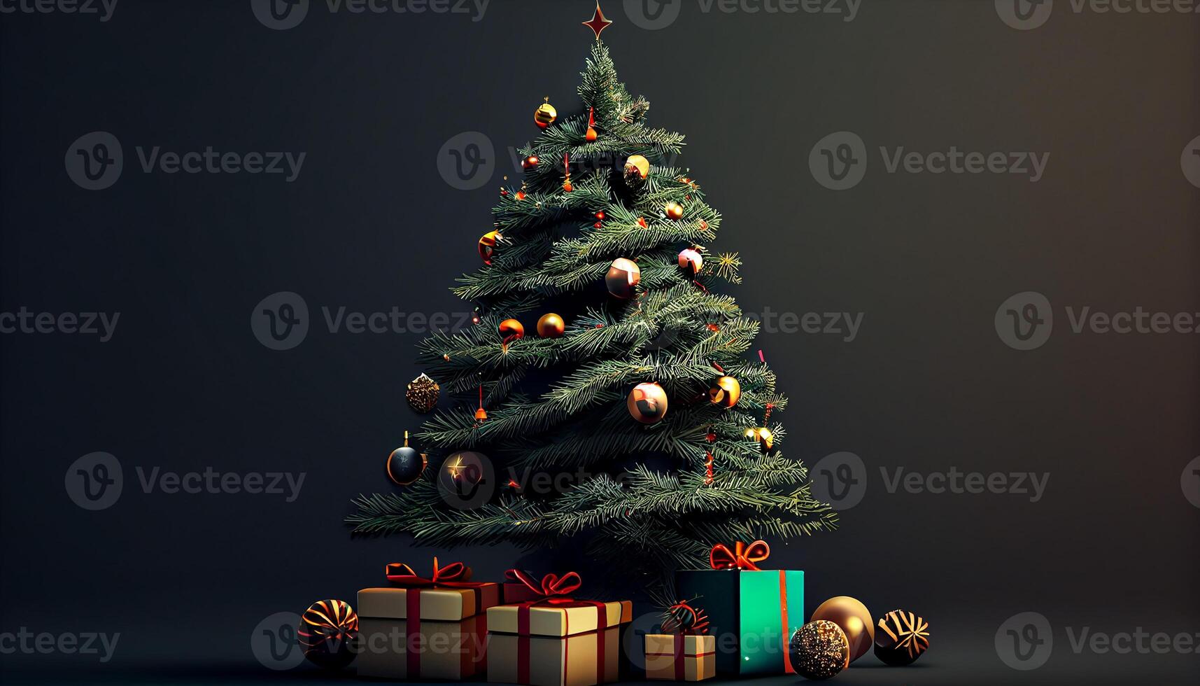 Winter celebration Christmas tree adorned with gifts generated by AI photo