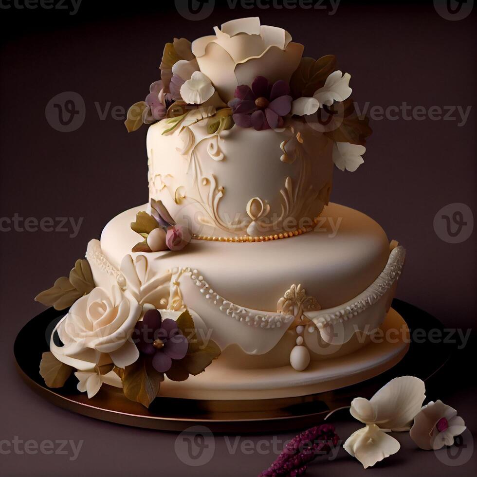 Fresh bouquet sweet love wedding celebration with cake generated by AI photo