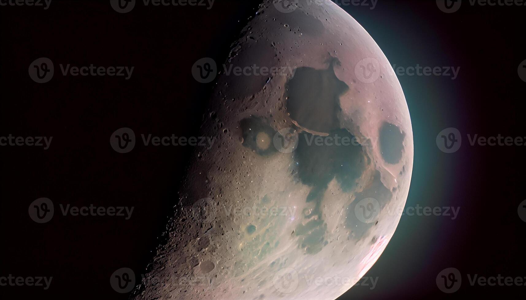 Moon surface glowing in moonlight, star field background generated by AI photo