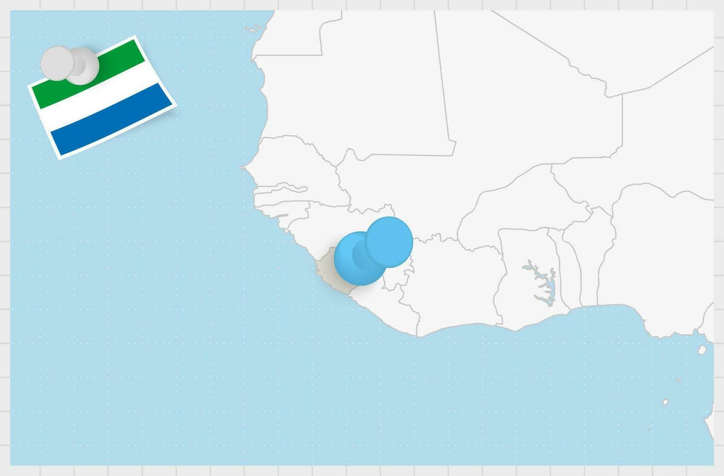 Map of Sierra Leone with a pinned blue pin. Pinned flag of Sierra Leone. vector