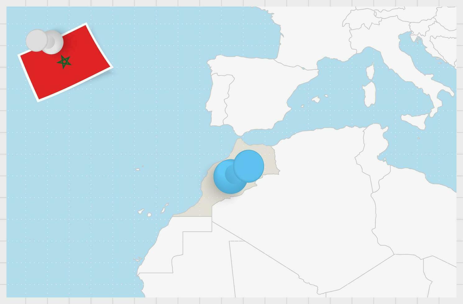 mapa de Marruecos con un clavado azul alfiler. clavado bandera de Marruecos. vector