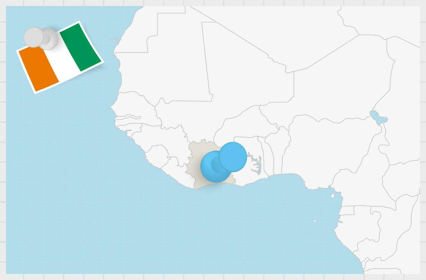 mapa de Marfil costa con un clavado azul alfiler. clavado bandera de Marfil costa. vector