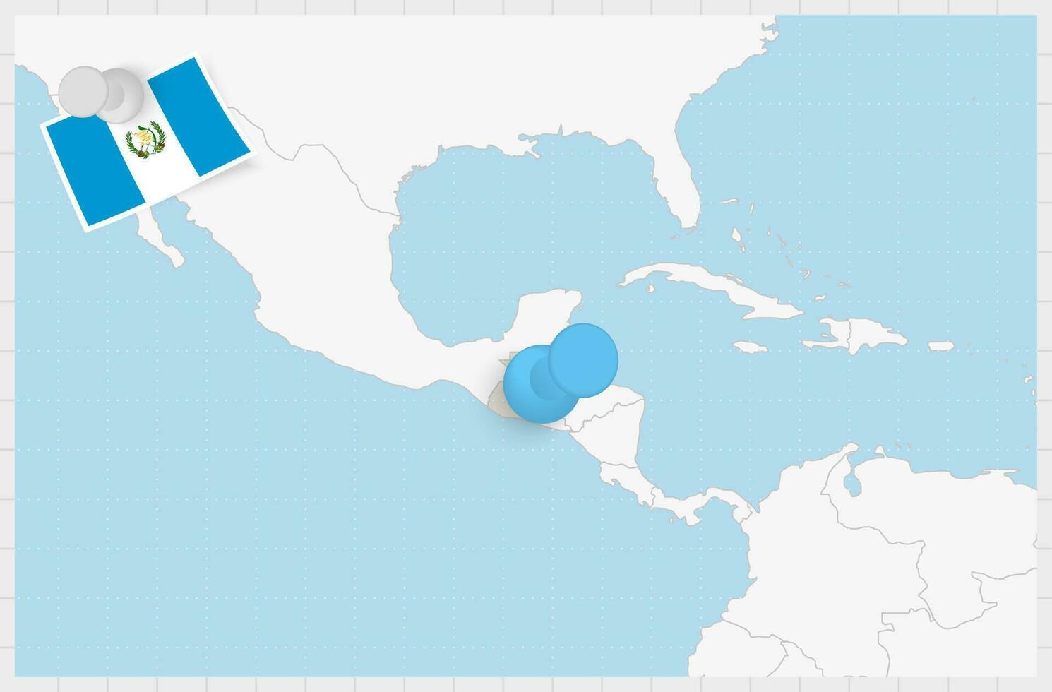 mapa de Guatemala con un clavado azul alfiler. clavado bandera de Guatemala. vector