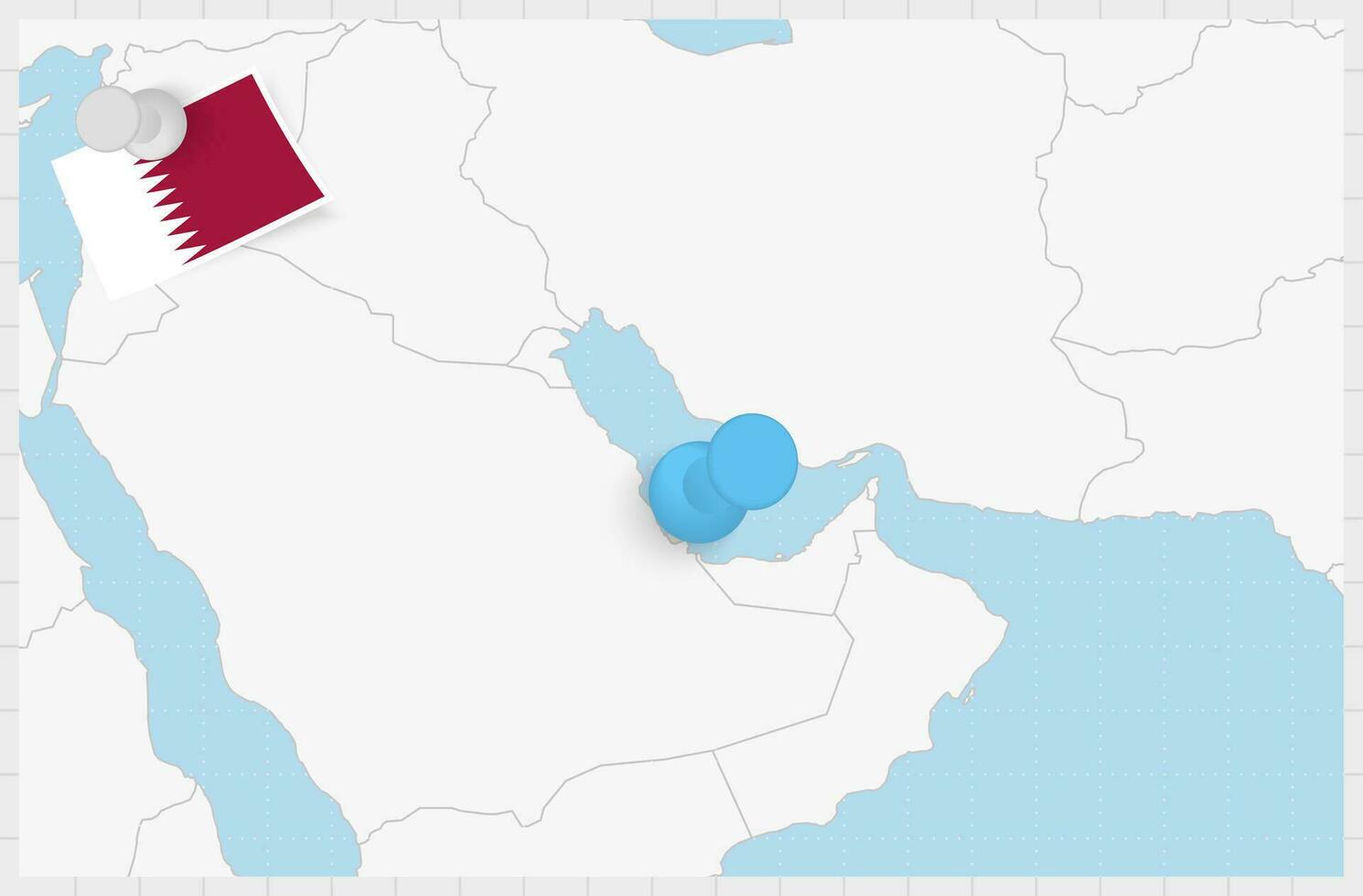 Map of Qatar with a pinned blue pin. Pinned flag of Qatar. vector