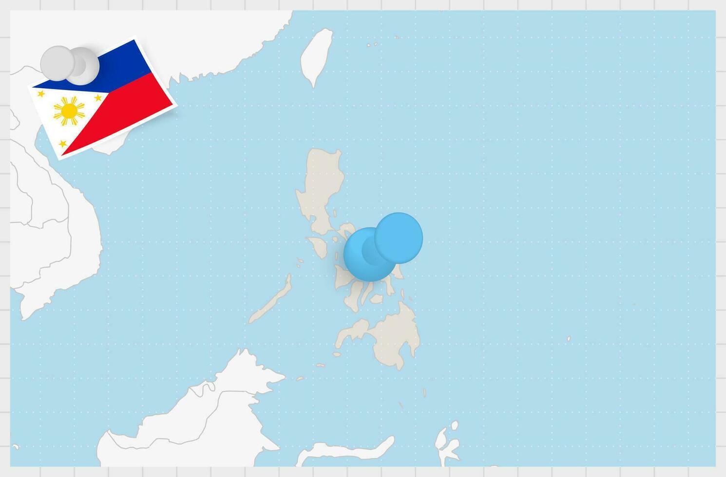 Map of Philippines with a pinned blue pin. Pinned flag of Philippines. vector