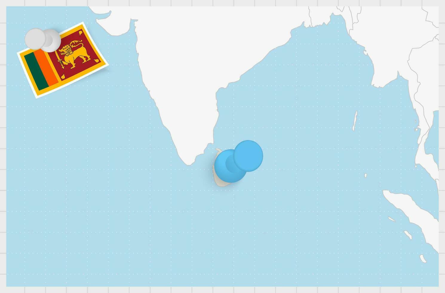 mapa de sri lanka con un clavado azul alfiler. clavado bandera de sri lanka. vector