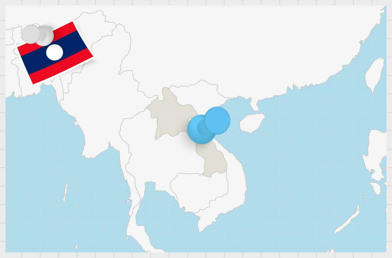 mapa de Laos con un clavado azul alfiler. clavado bandera de Laos. vector