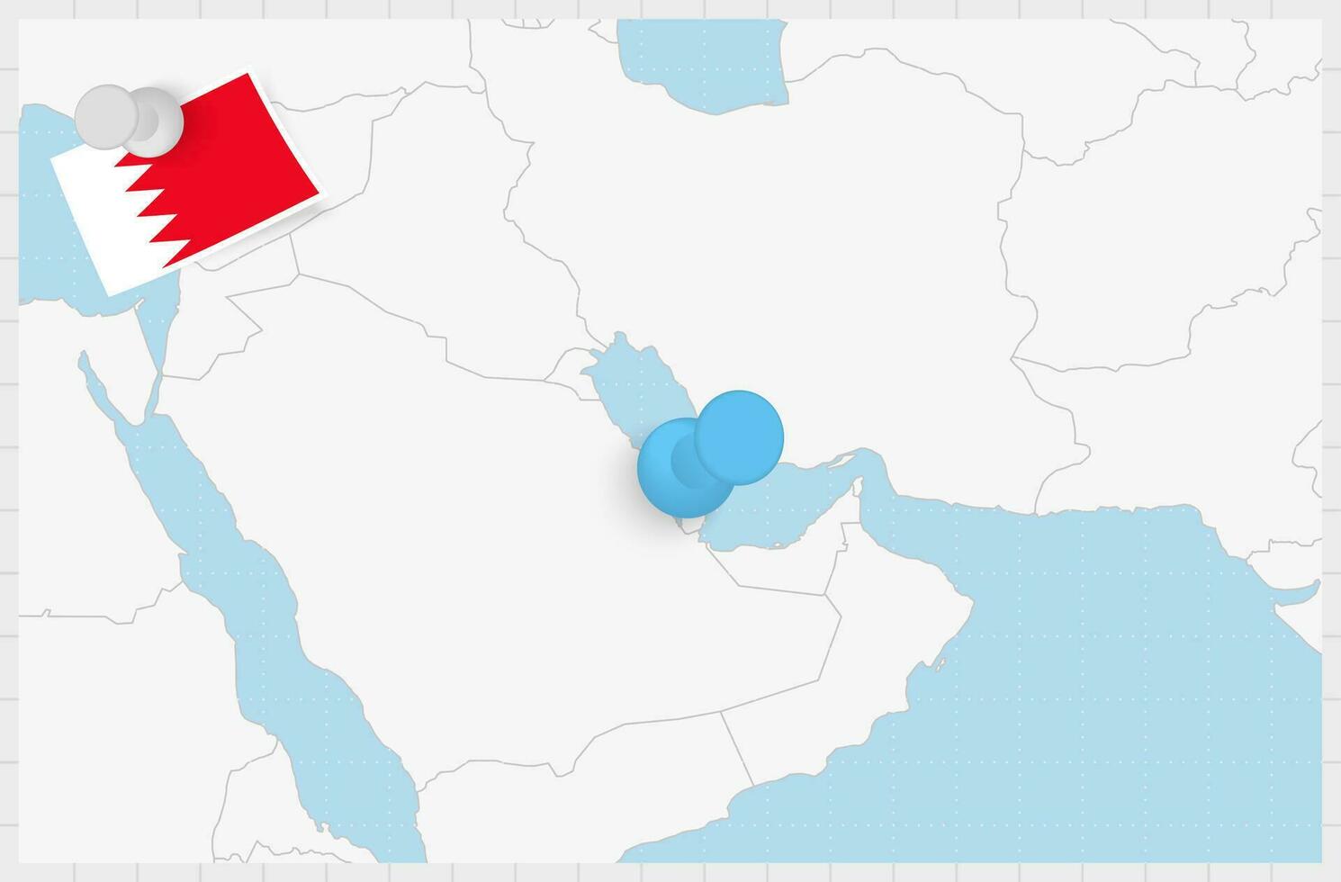 Map of Bahrain with a pinned blue pin. Pinned flag of Bahrain. vector