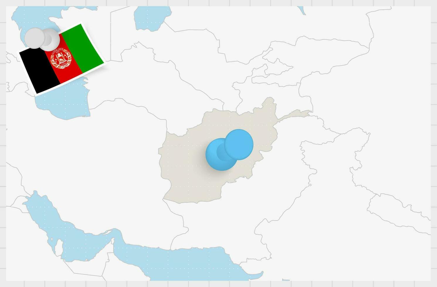 Map of Afghanistan with a pinned blue pin. Pinned flag of Afghanistan. vector