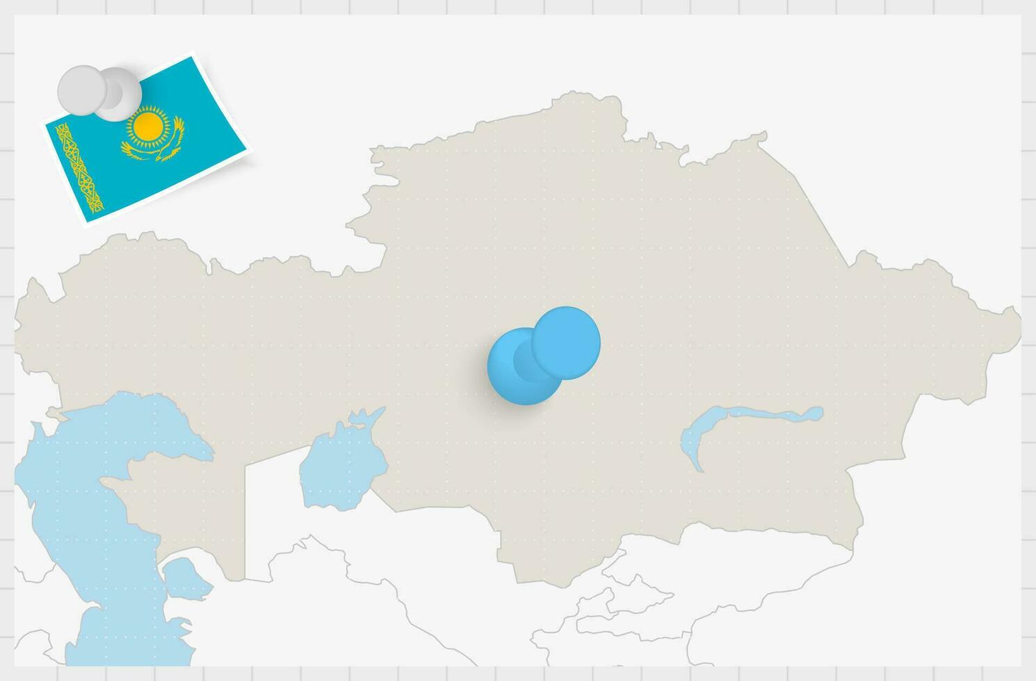 mapa de Kazajstán con un clavado azul alfiler. clavado bandera de kazajstán. vector