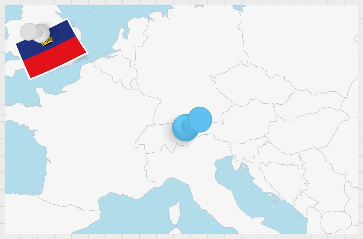 mapa de Liechtenstein con un clavado azul alfiler. clavado bandera de Liechtenstein. vector