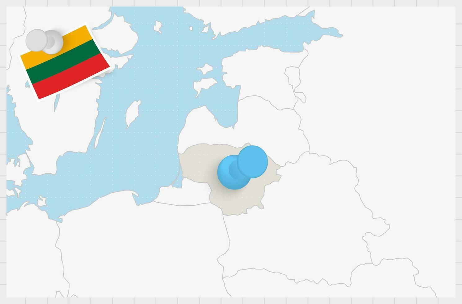 mapa de Lituania con un clavado azul alfiler. clavado bandera de Lituania. vector