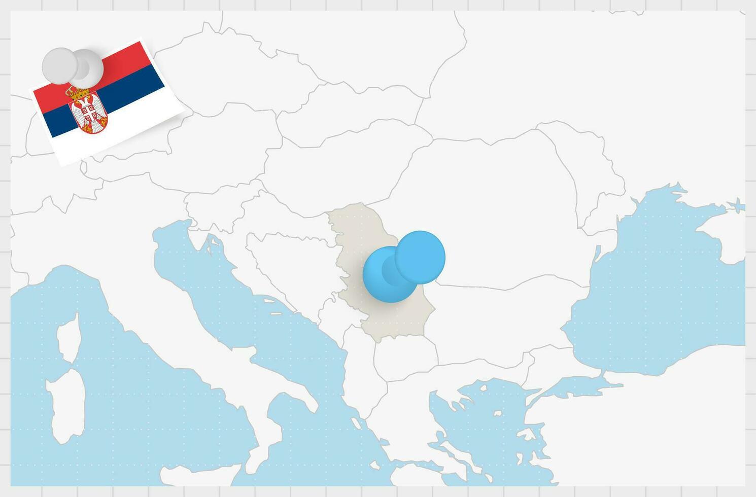 mapa de serbia con un clavado azul alfiler. clavado bandera de serbia vector