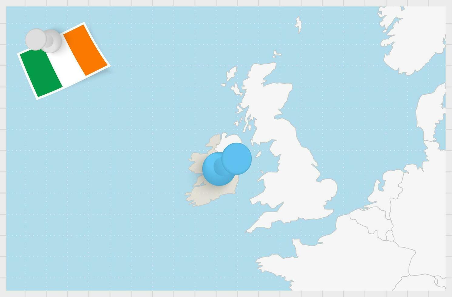 mapa de Irlanda con un clavado azul alfiler. clavado bandera de Irlanda. vector