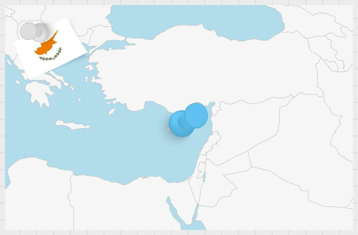 mapa de Chipre con un clavado azul alfiler. clavado bandera de Chipre. vector
