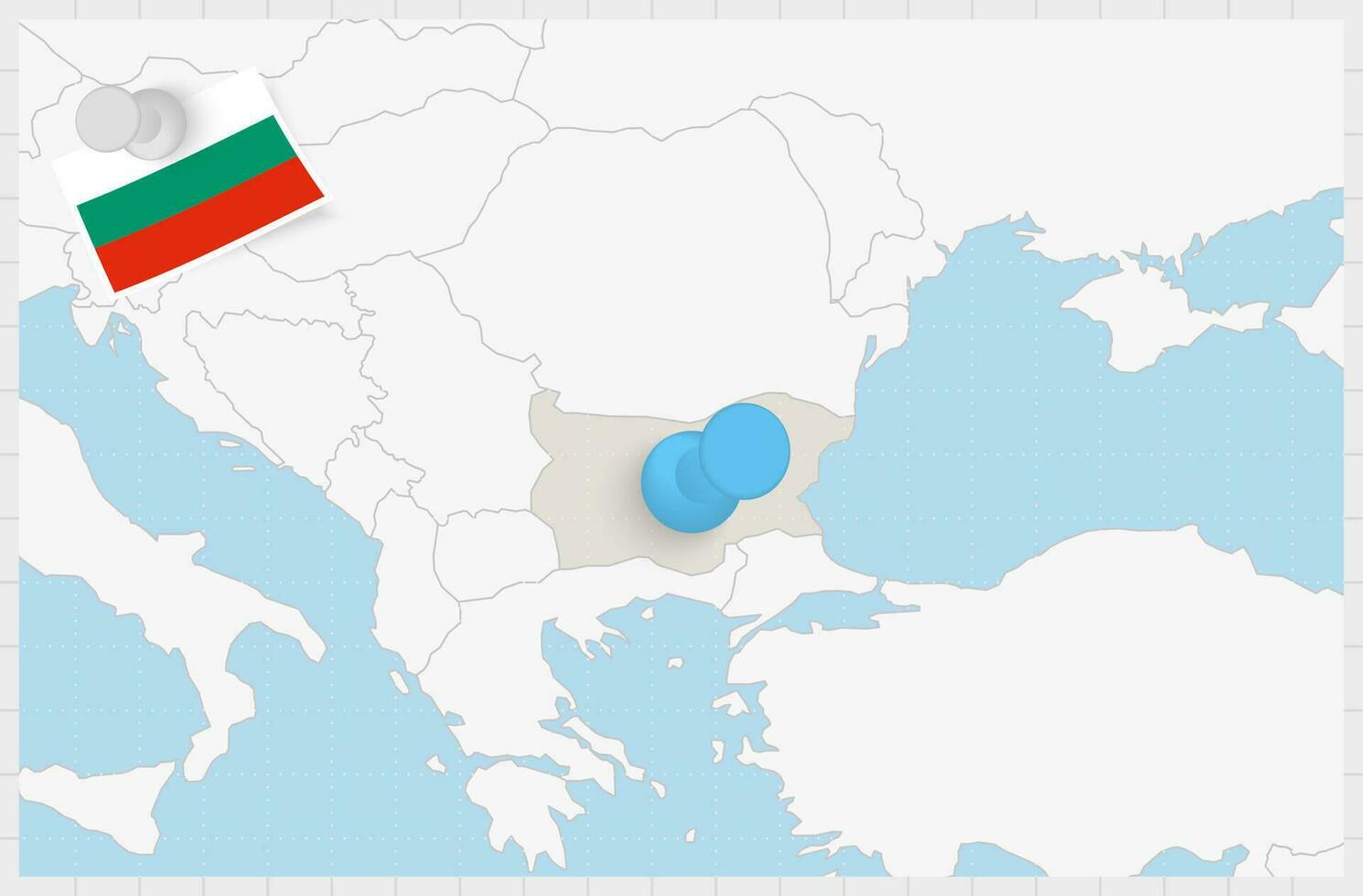 Map of Bulgaria with a pinned blue pin. Pinned flag of Bulgaria. vector