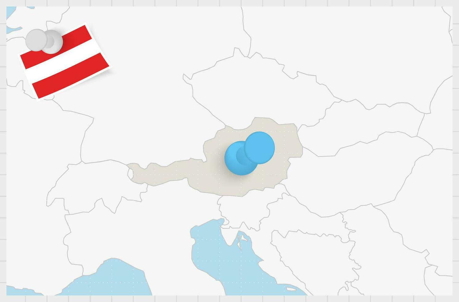 Map of Austria with a pinned blue pin. Pinned flag of Austria. vector