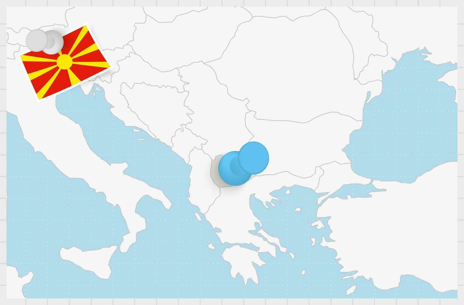 mapa de macedonia con un clavado azul alfiler. clavado bandera de macedonia. vector