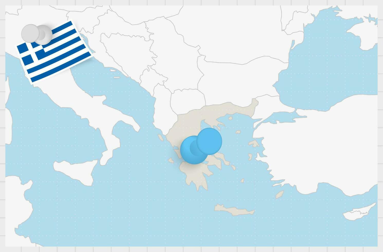 Map of Greece with a pinned blue pin. Pinned flag of Greece. vector