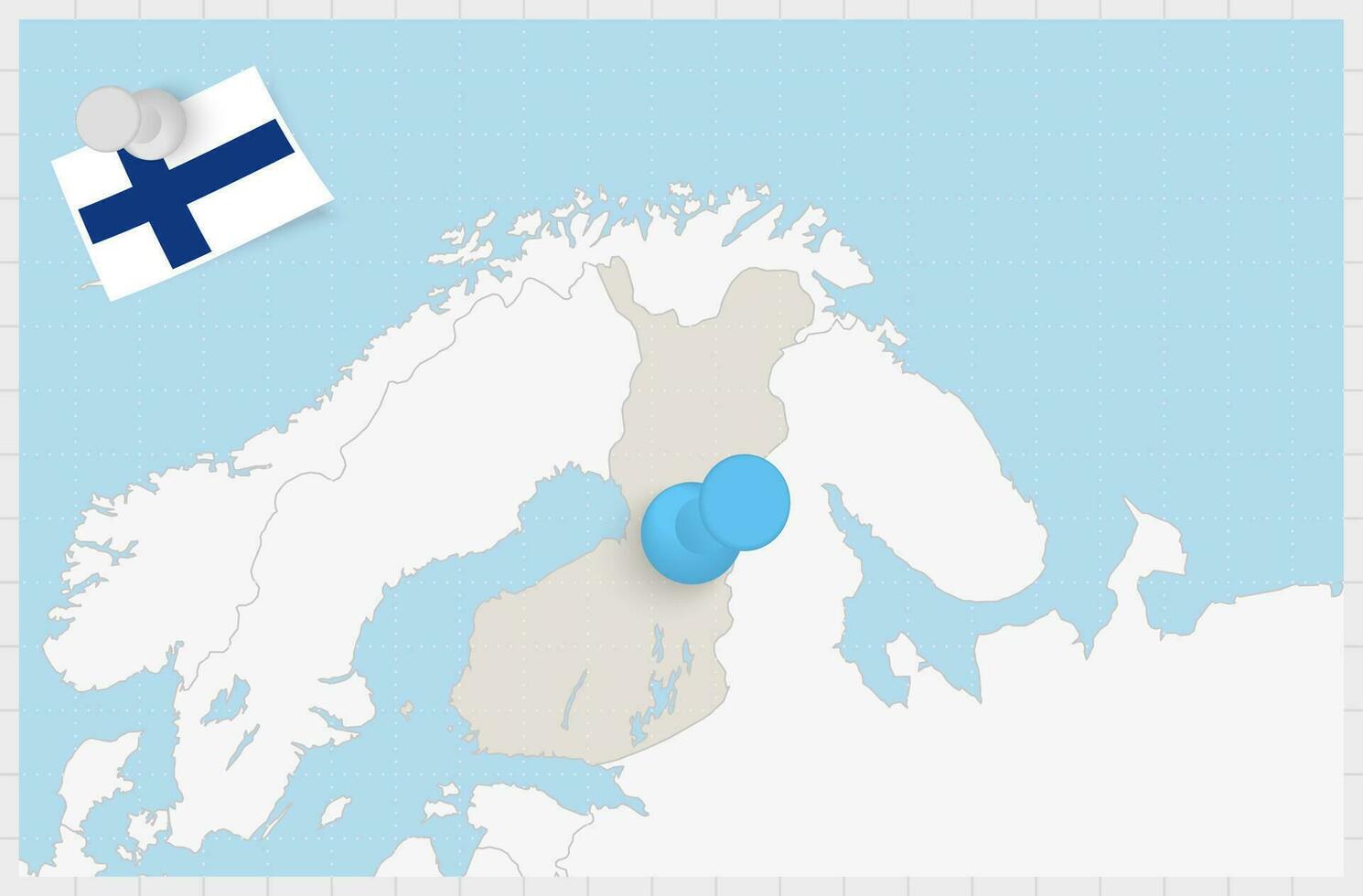 Map of Finland with a pinned blue pin. Pinned flag of Finland. vector