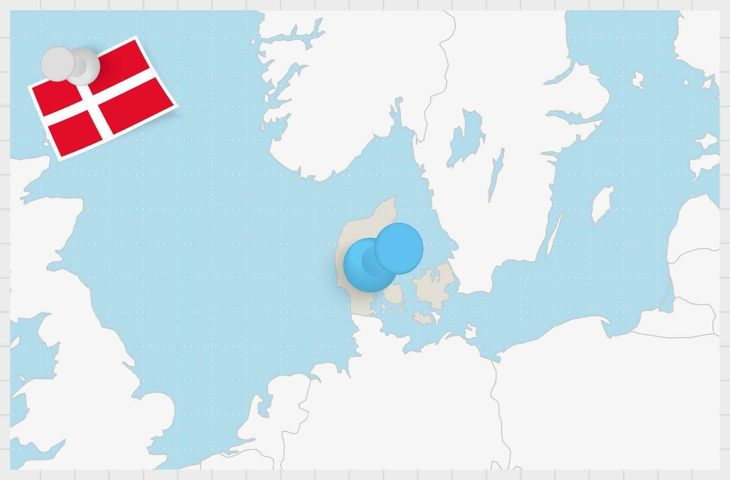 mapa de Dinamarca con un clavado azul alfiler. clavado bandera de Dinamarca. vector