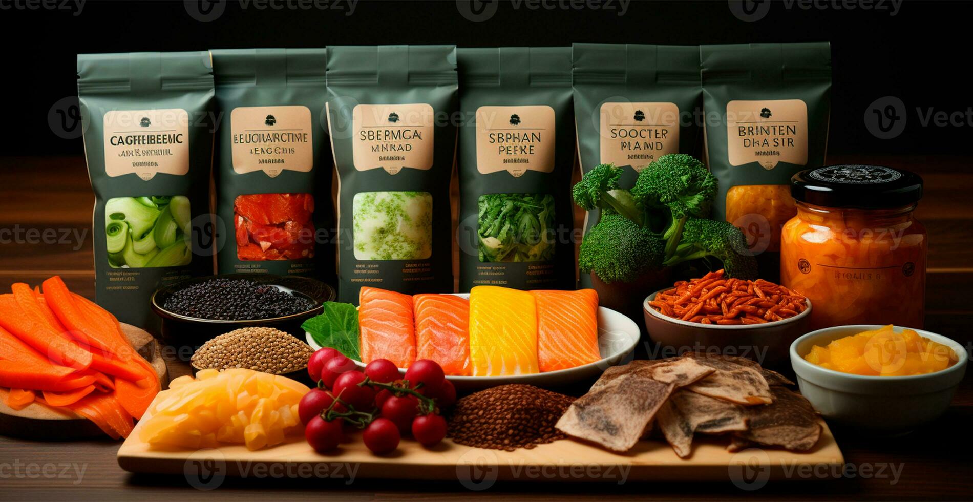 Packaging of various food, eco products - AI generated image photo