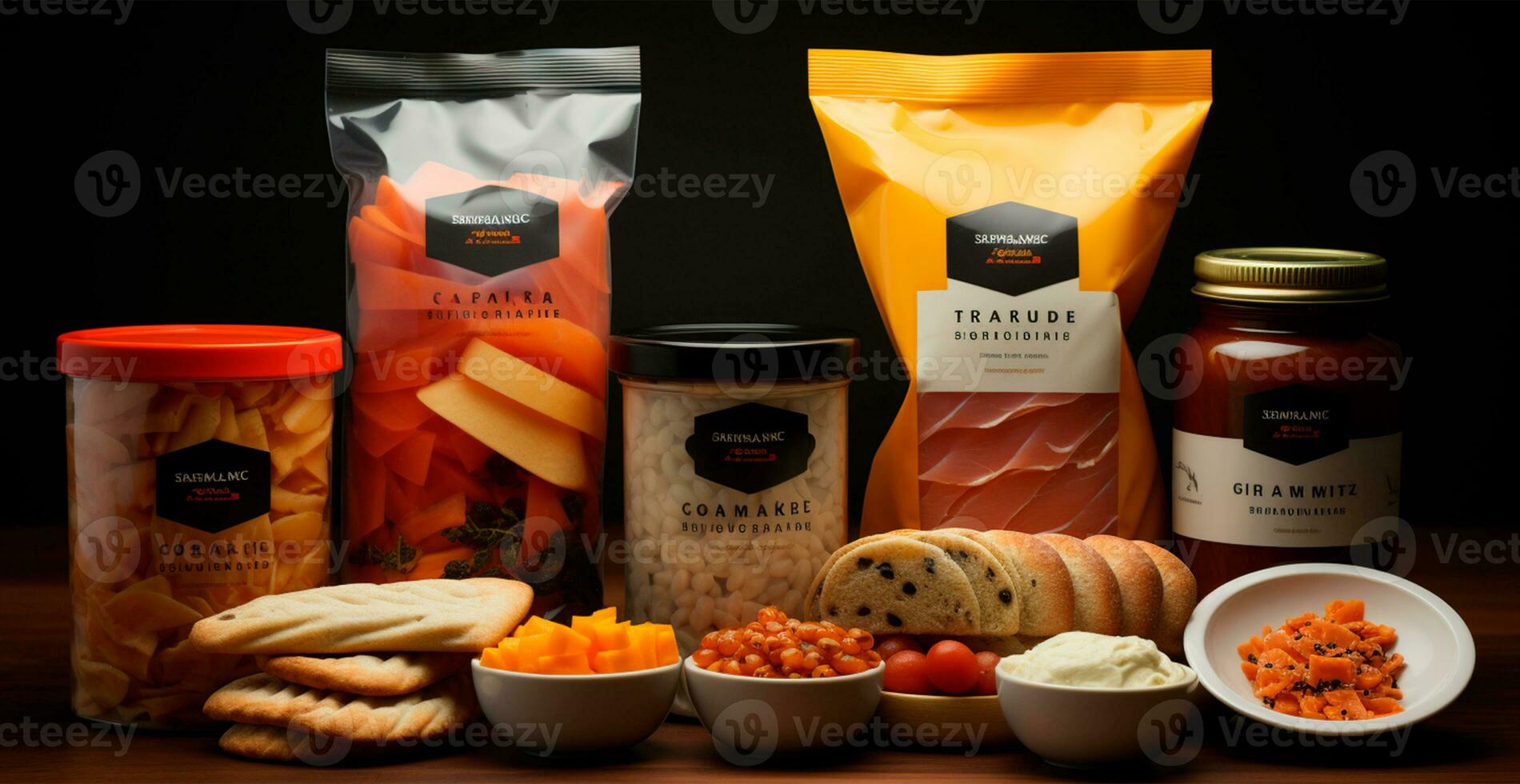 Packaging of various food, eco products - AI generated image photo