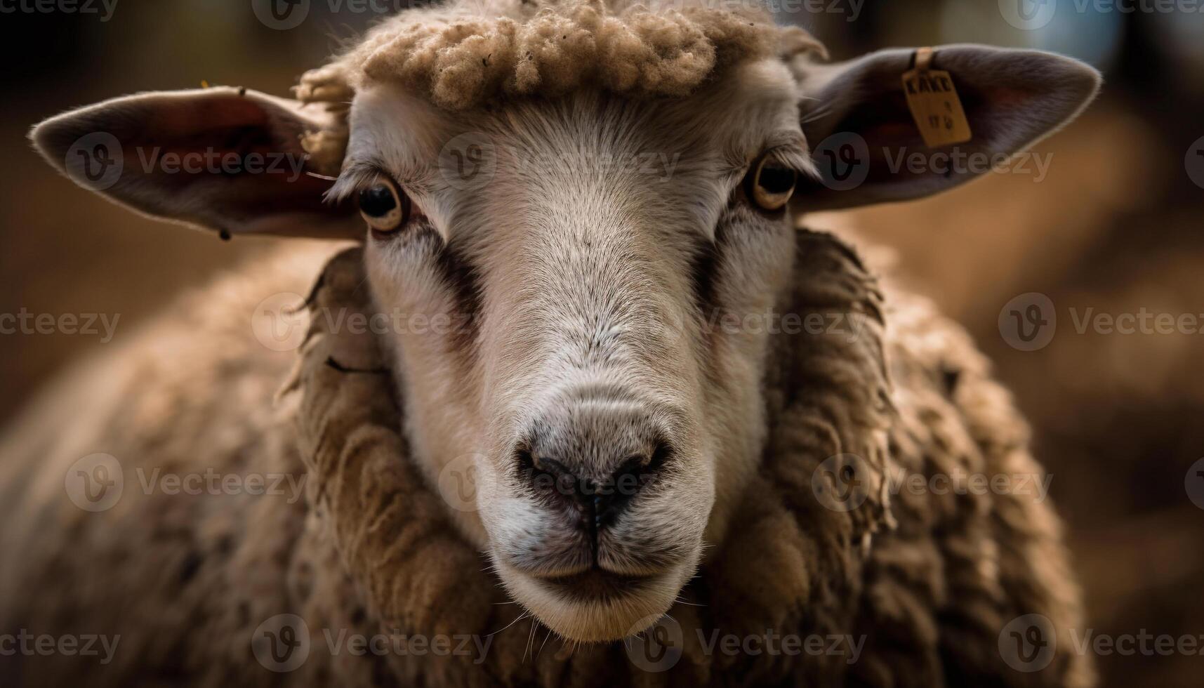 Close up portrait of cute goat outdoors grazing generated by AI photo