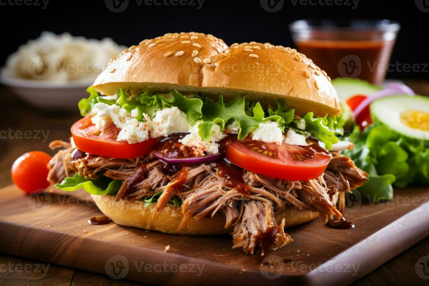 Barbeque Pulled Pork Sandwich. AI Generative photo