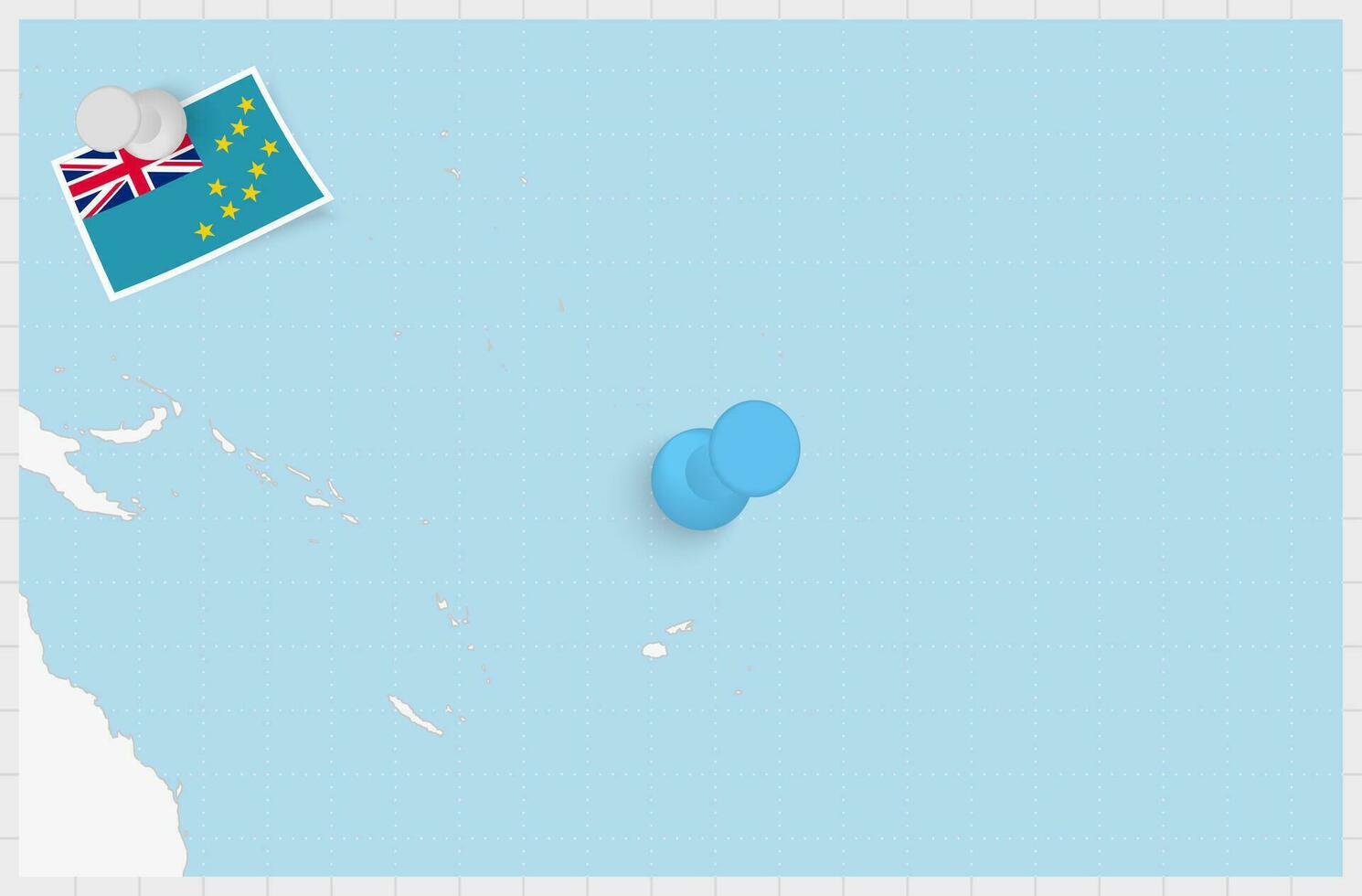 mapa de tuvalu con un clavado azul alfiler. clavado bandera de tuvalu. vector