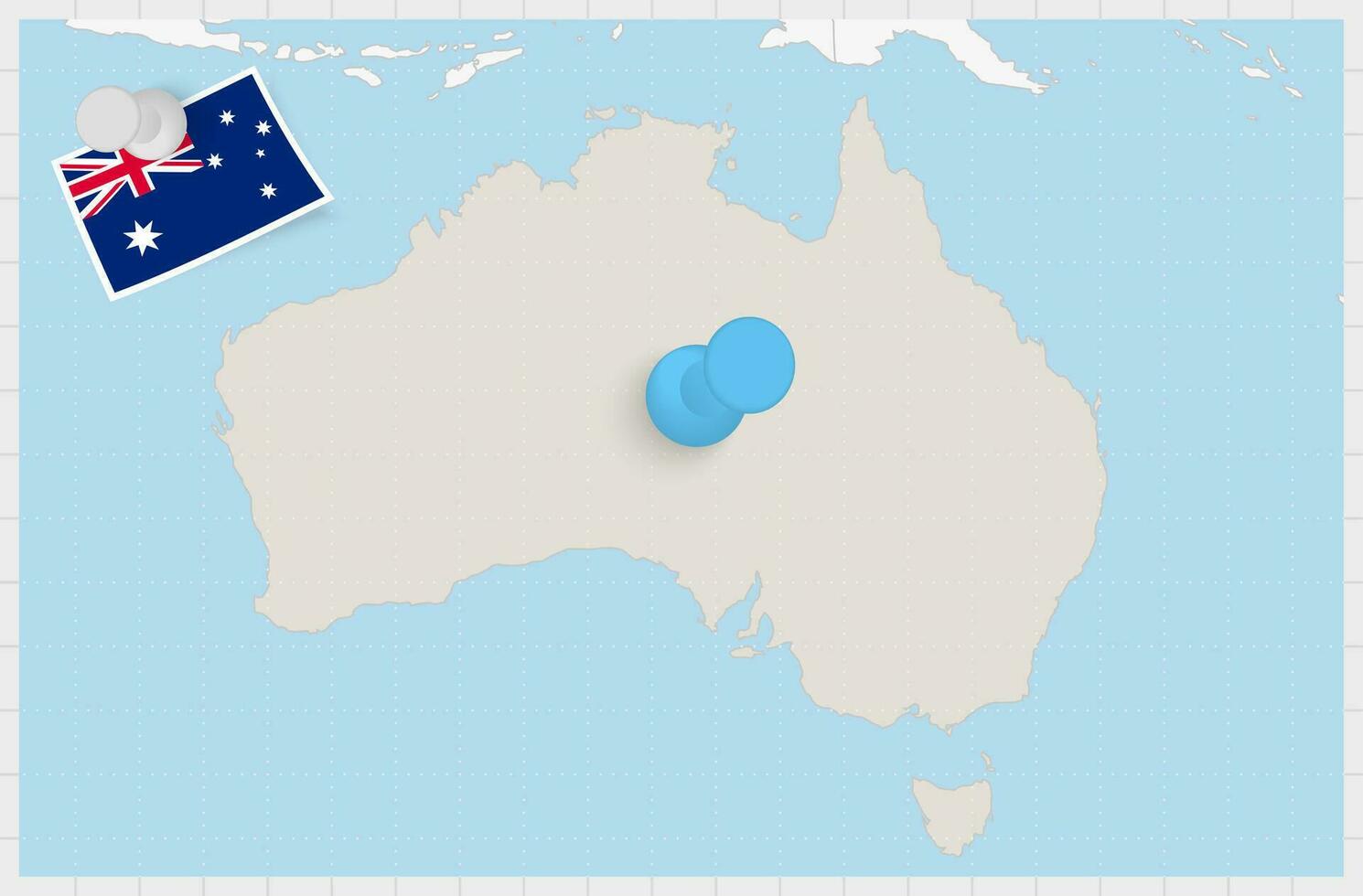 Map of Australia with a pinned blue pin. Pinned flag of Australia. vector