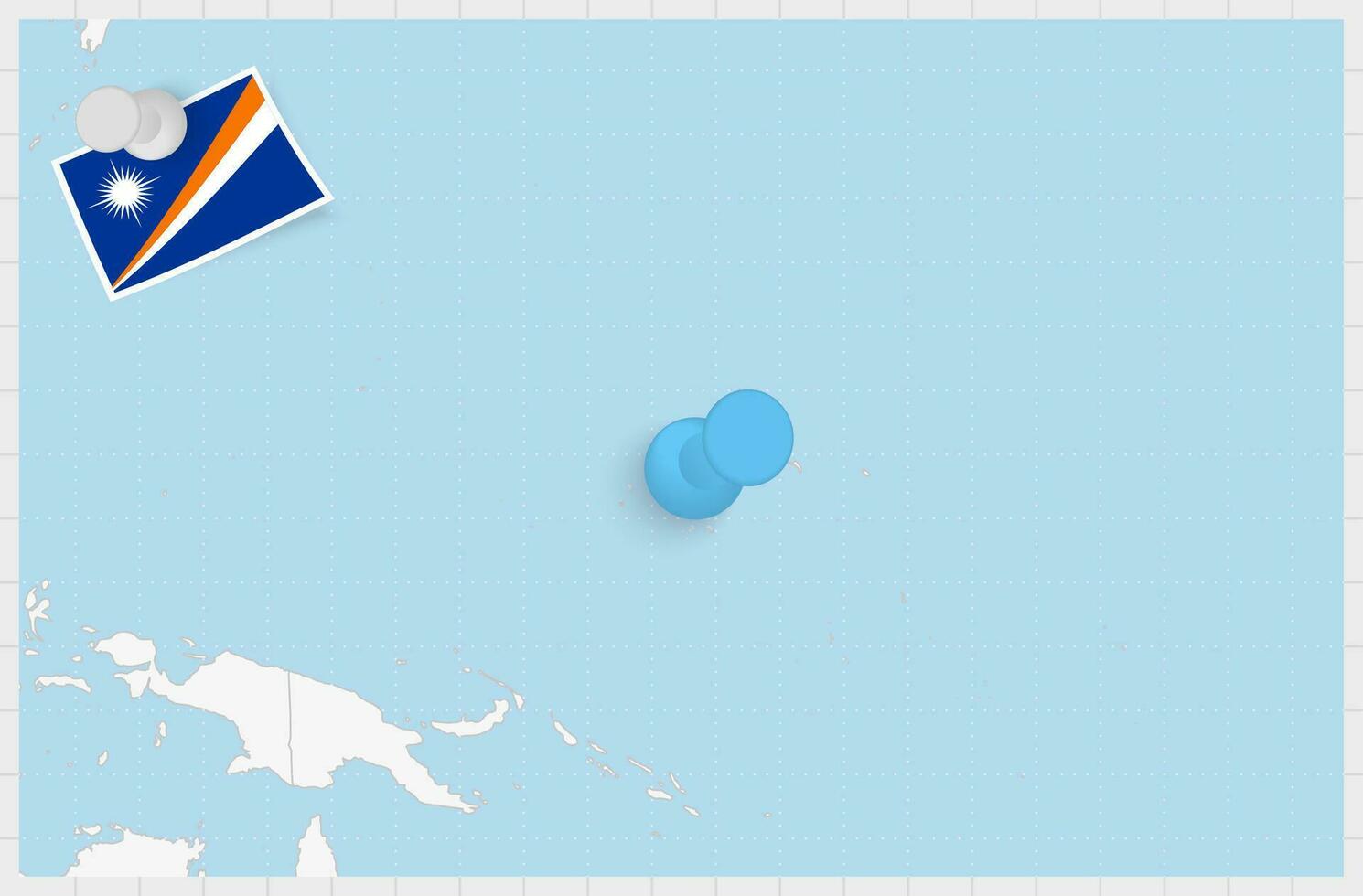 mapa de Marshall islas con un clavado azul alfiler. clavado bandera de Marshall islas vector