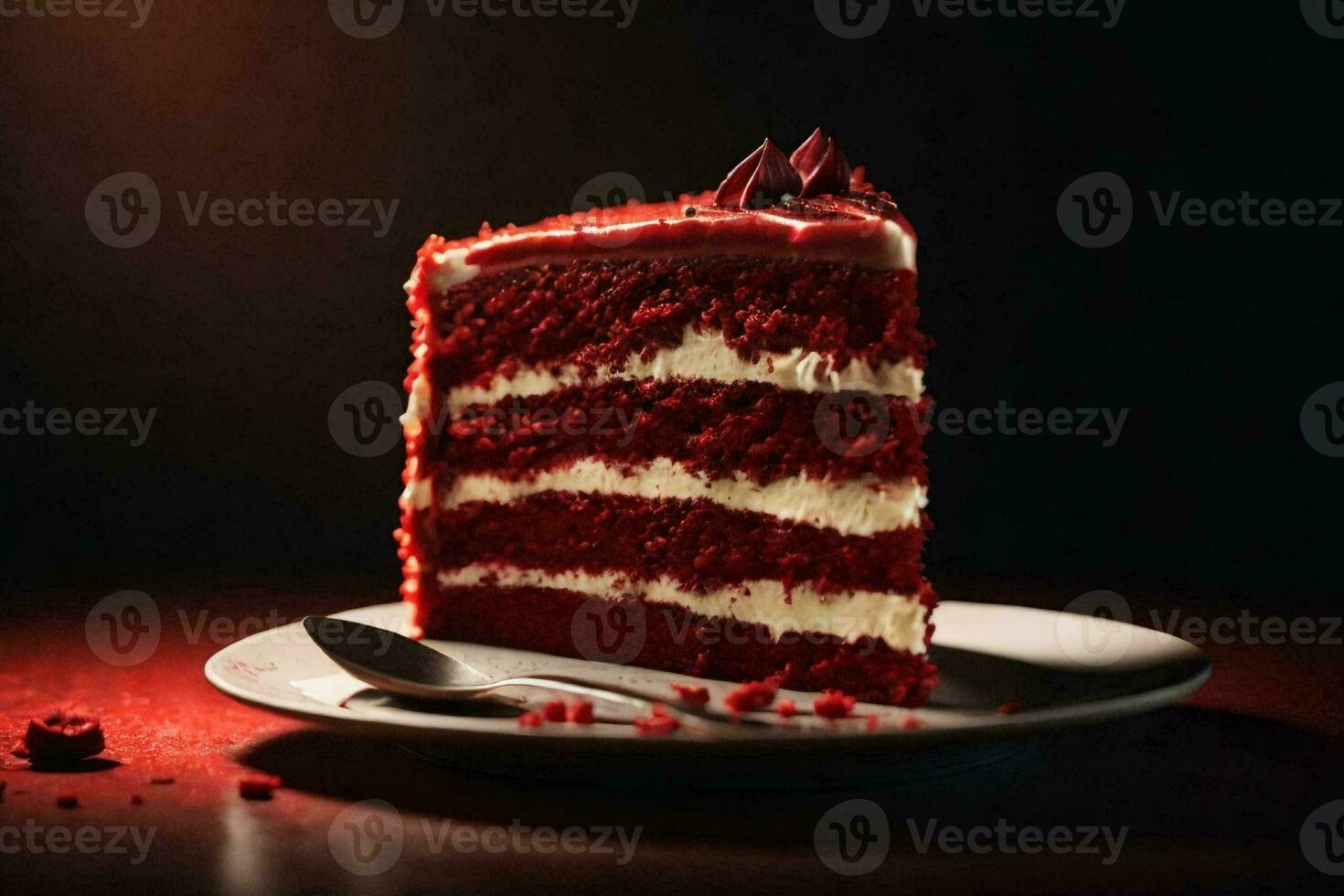 Red velvet cake with fresh strawberries. AI Generative photo