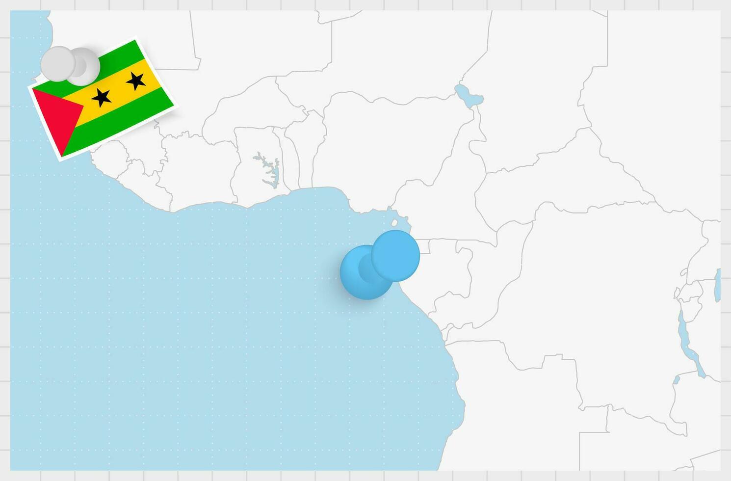 Map of Sao Tome and Principe with a pinned blue pin. Pinned flag of Sao Tome and Principe. vector