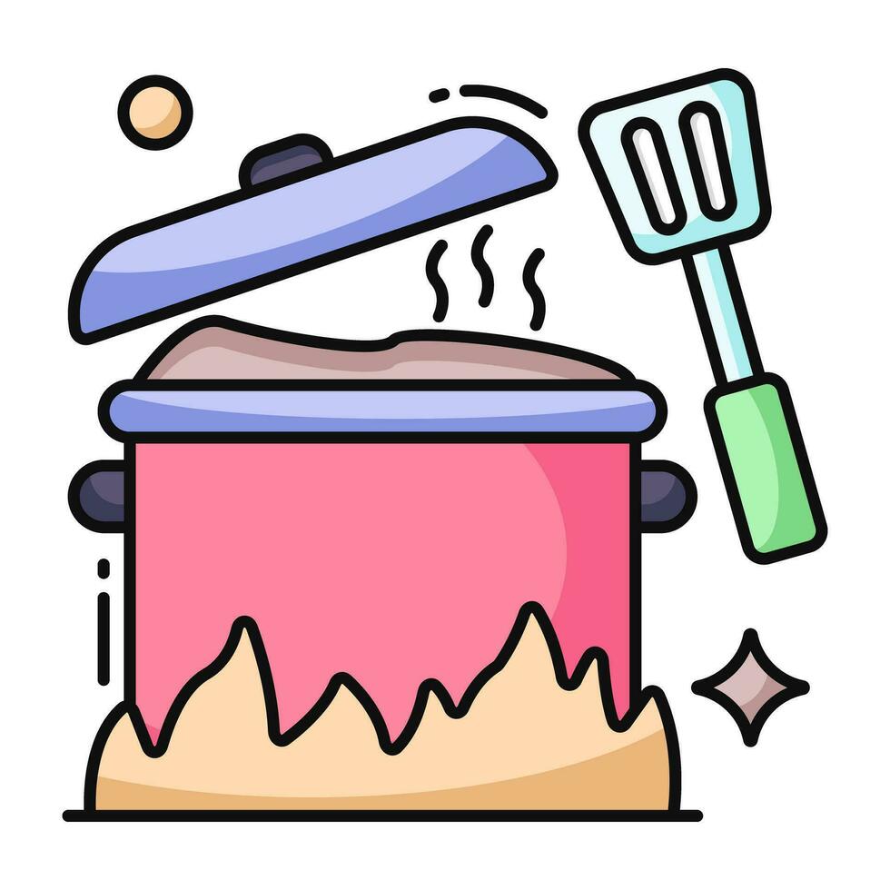 A flat design icon of cookpot vector