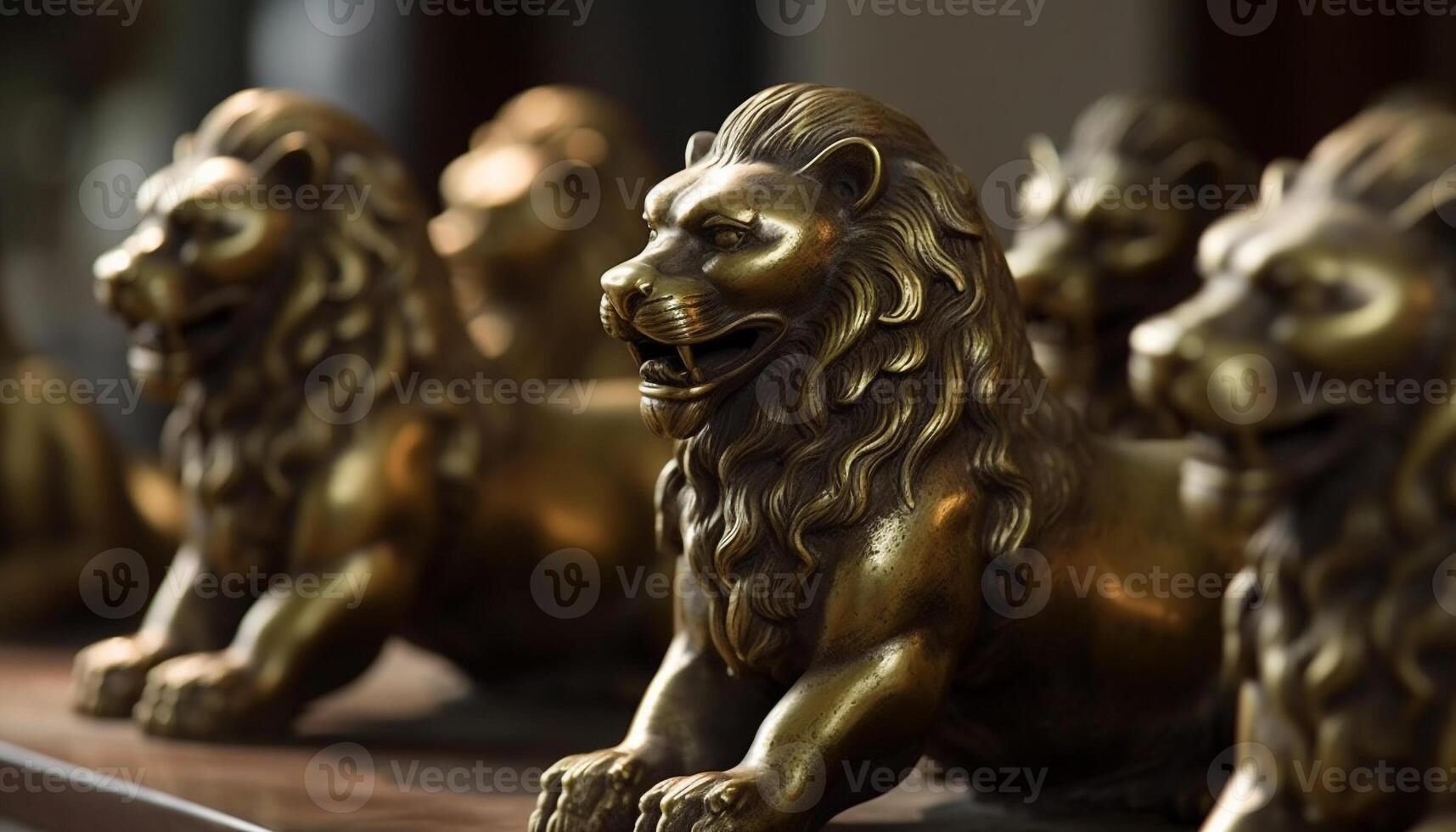 Majestic lion figurine symbolizes strength and leadership generated by AI photo