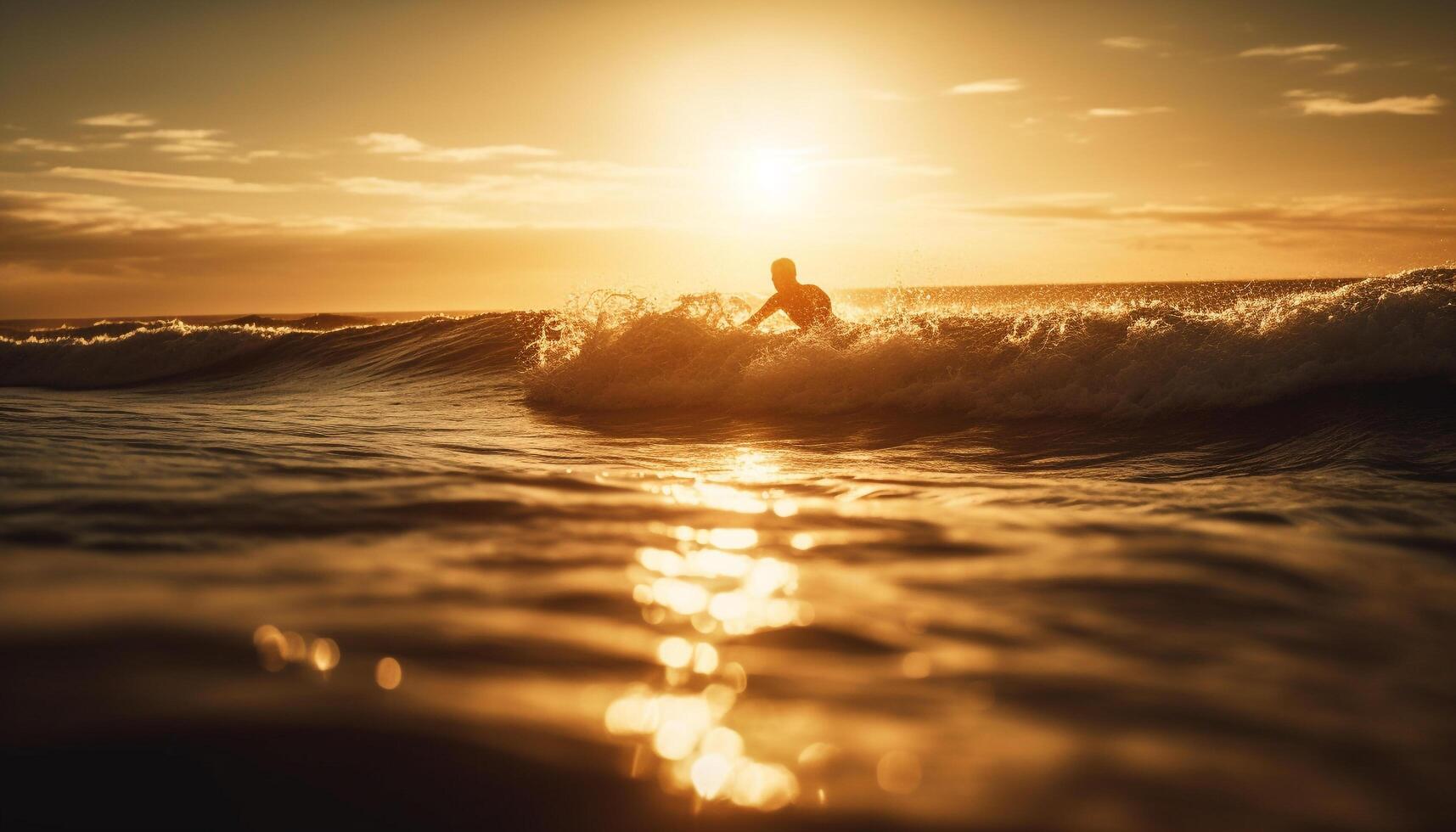 Surfing men catch waves at sunset beach generated by AI photo