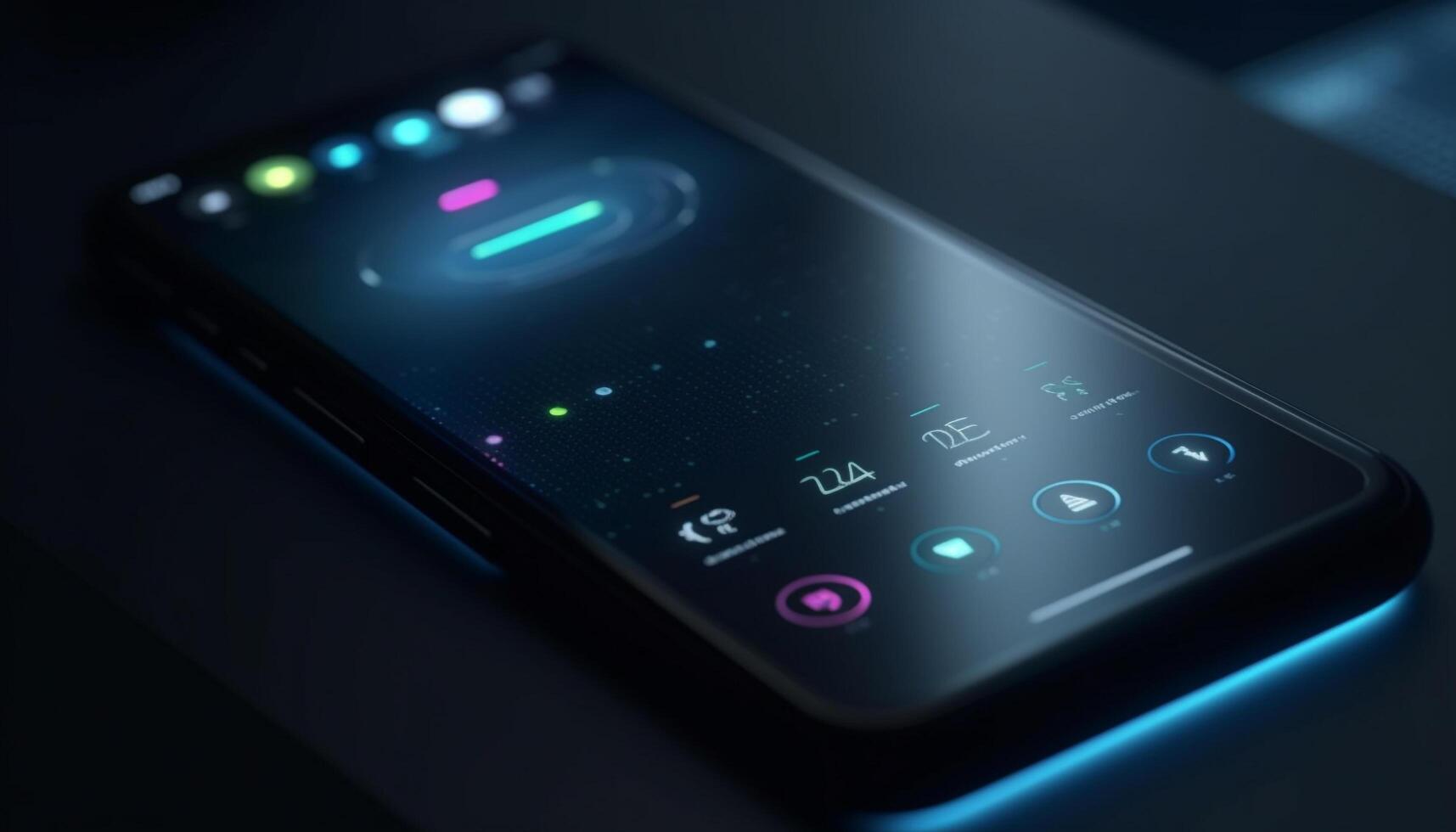 Blue touch screen illuminated with modern design generated by AI photo