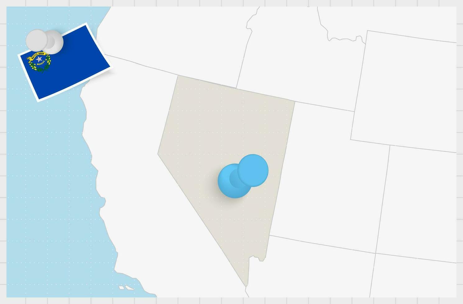 Map of Nevada with a pinned blue pin. Pinned flag of Nevada. vector