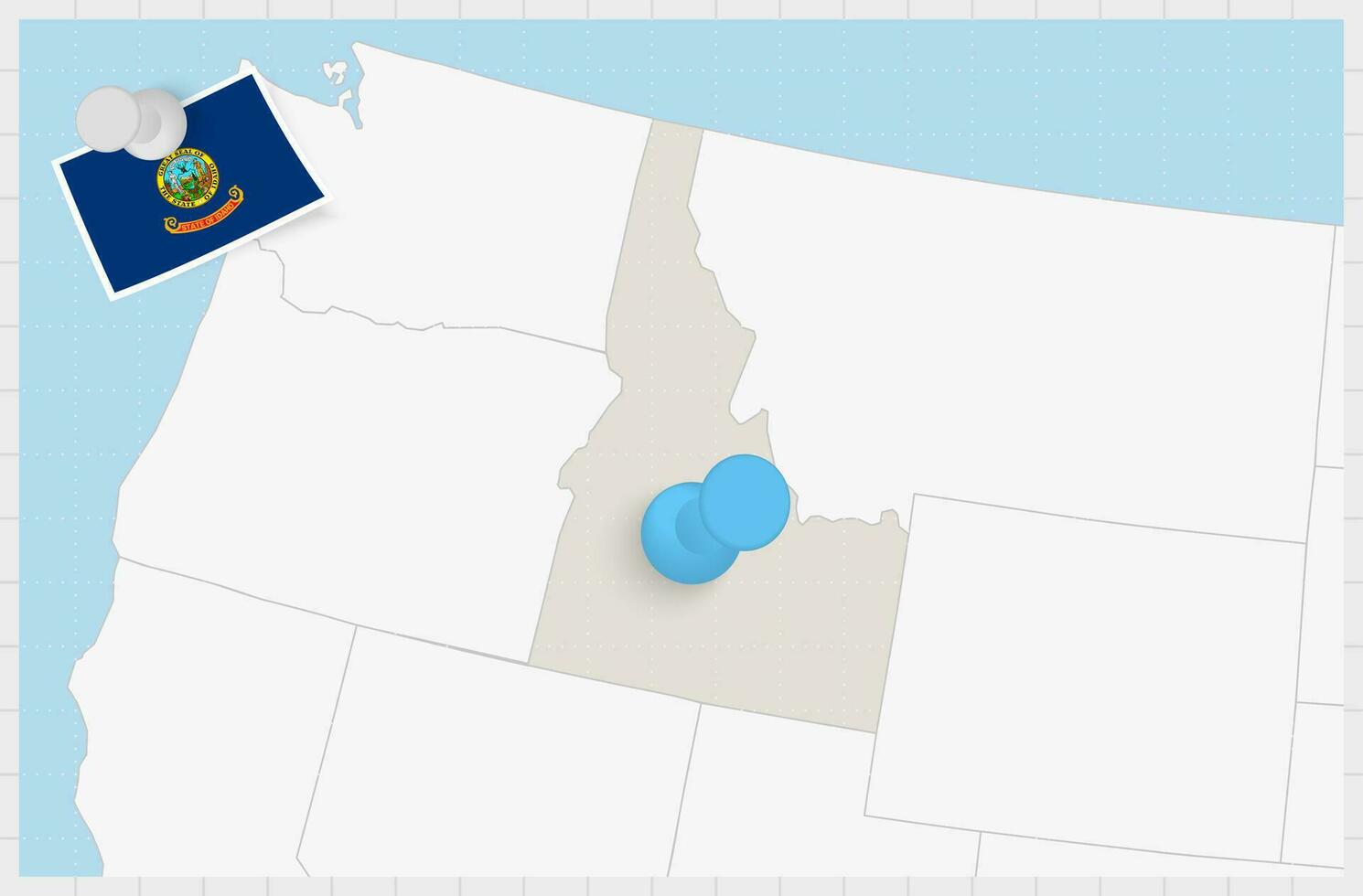 mapa de Idaho con un clavado azul alfiler. clavado bandera de Idaho. vector