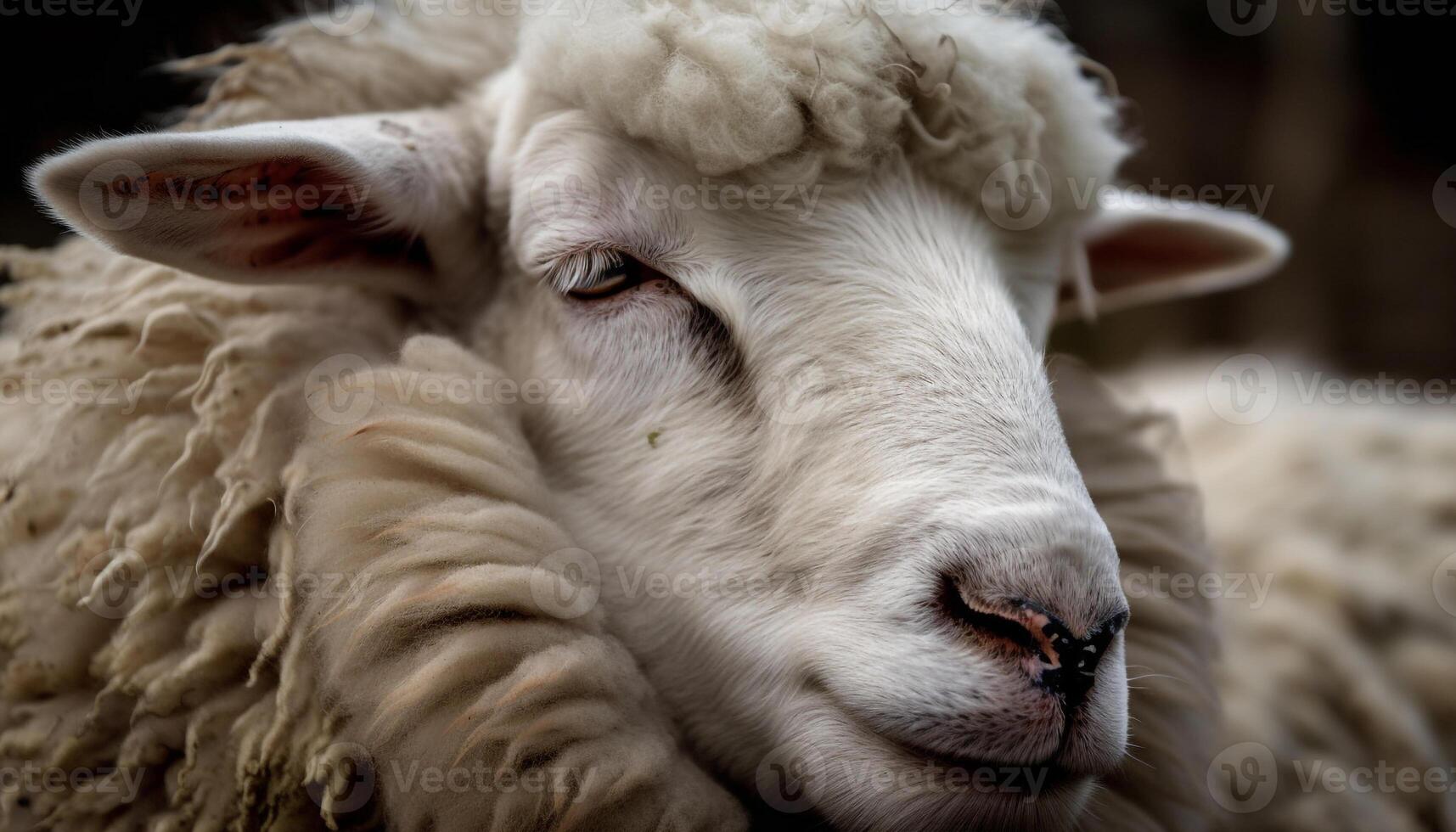 Adorable lamb grazing in the rural pasture generated by AI photo